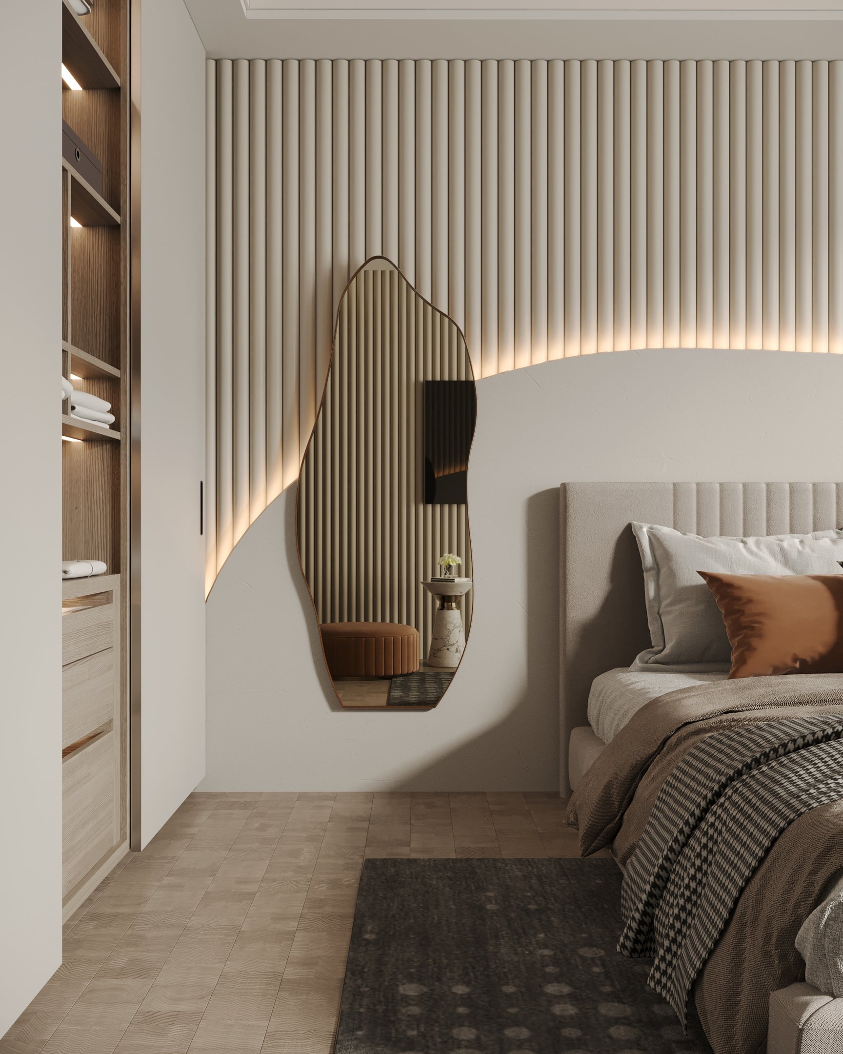 Espelho Orgânico Moldura em Couro 150x60 E06 Corpo Inteiro Quarto Grande Moderno Luxo Couro Caramelo