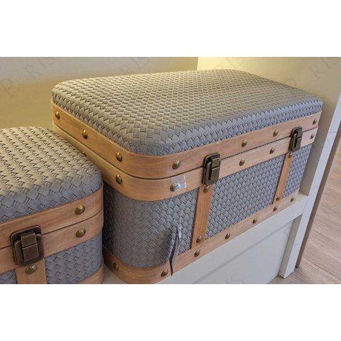 Baú Decorativo em Mdf e Couro Sintético Cinza 50cm 16705-pl