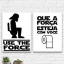 Ver imagem 1 de Kit 2 Quadros Banheiro Use The Force 45x34cm:Madeira branca