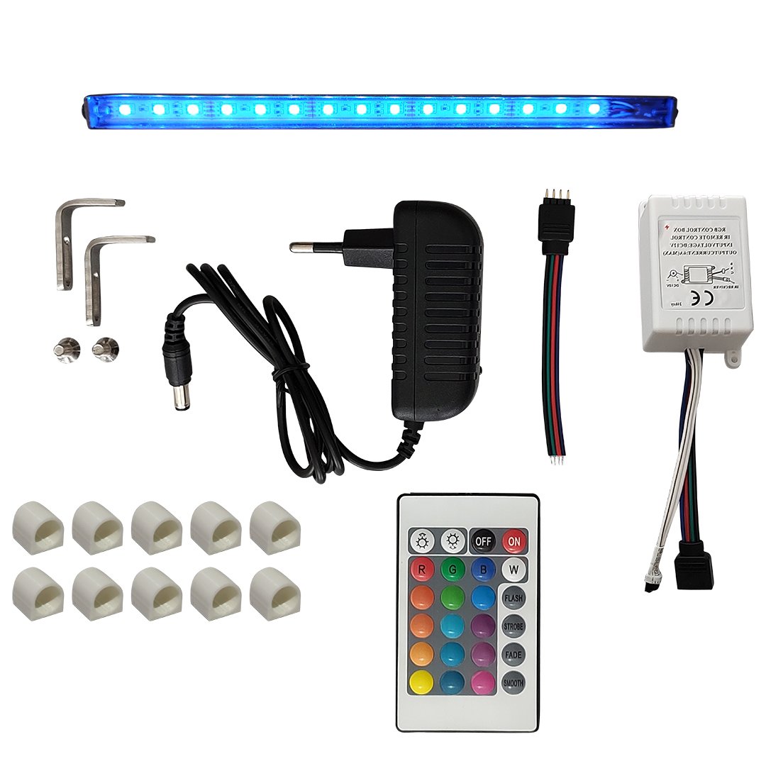 Kit Led Rgb Inox P/ Cascata 30cm + Controladora E Fonte - 2