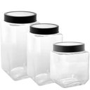 Ver imagem 1 de 3 Potes de Vidro Tampa Metal Preto 2,2l 1,7l 1,2l Gastro Lyor Porta Mantimentos Alimentos