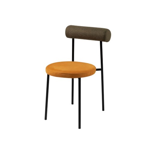 Cadeira Lana Base Aço Preto Assento Camurça Caramelo Encosto Tricô Verde - Ooca Móveis