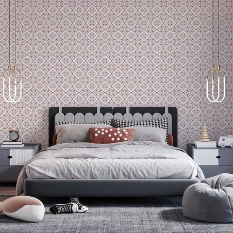 Papel de Parede Arabesco Rosa Fundo Branco Gh Papel de Parede 2,2m