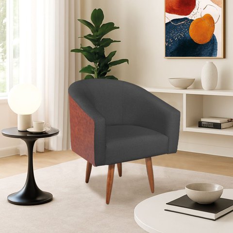 Poltrona Jade Decorativa Moderna Sala de Estar Quarto Escritório Conforto Corano Nozes e Linho Pés P