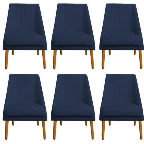Kit 06 Cadeiras Para Sala de Jantar Ana Pés Palito Veludo Azul Marinho D'Classe Decor