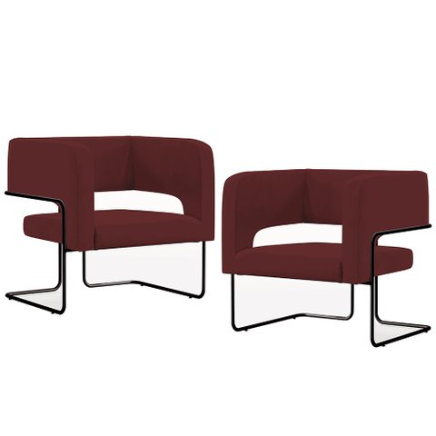 Kit 02 Poltronas Decorativas Scarlett D02 Base de Aço Preto Veludo Marsala C-278 - Lyam Decor