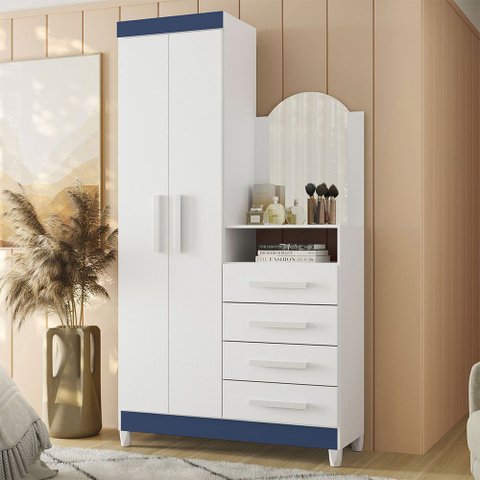 Cômoda Capri Multiuso 2 Portas 4 Gavetas com Espelho New Albatroz