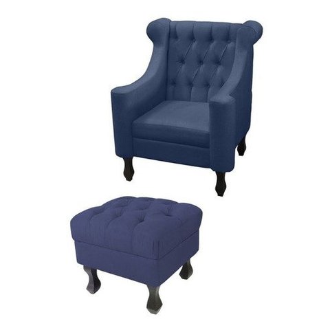 Poltrona De Amamentação Dubai + Puff Retrô Suede- Azul Marinho