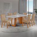 Ver imagem 2 de Mesa de Jantar Carolina 180cm Tp MDF Vidro Canto Copo Base Detalhe Off White com 6 Cadeiras Milena