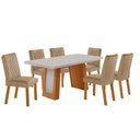 Ver imagem 1 de Mesa de Jantar Carolina 180cm Tp MDF Vidro Canto Copo Base Detalhe Off White com 6 Cadeiras Milena