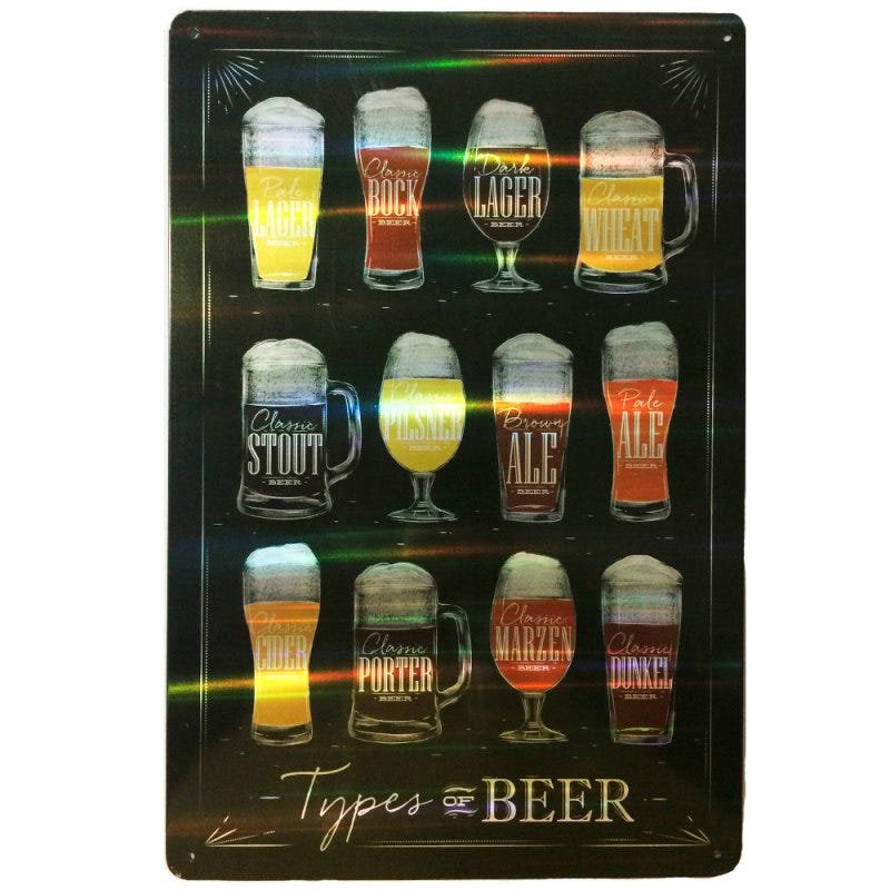 Placa Refletiva 3d De Metal Types Of Beer - 1