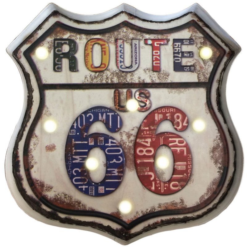 Placa Luminosa À Pilha Retrô Route Us 66 - 1