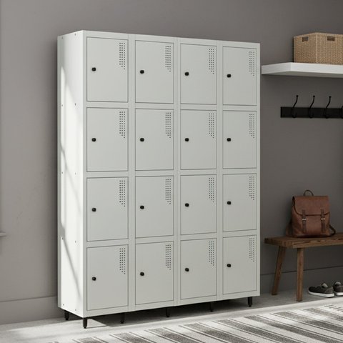 Armário Roupeiro Locker Guarda-volume de Aço 16 Portas Pequenas com Fecho para Cadeado Vestiário