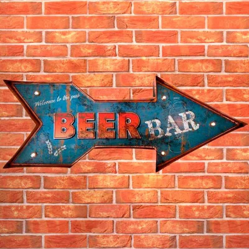 Placa Led Retrô Seta Beer Bar - 1