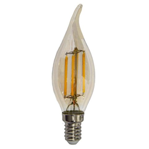 Kit 4 Lâmpadas Filamento Led Vela Bico Torto Âmbar 4w E14 2700k