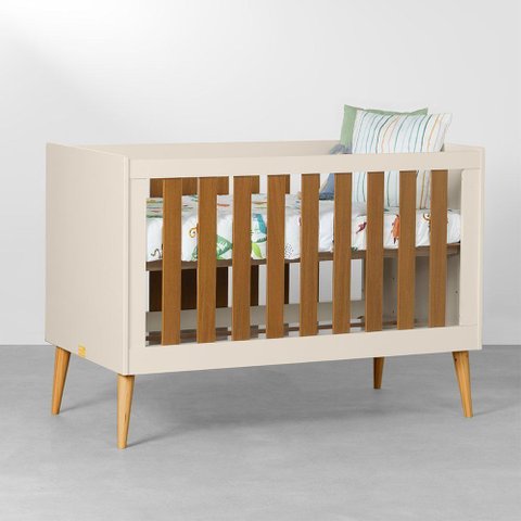 Berço Mini Cama Noah com Pés Retrô Mel - Areia e Savana Abra Cadabra