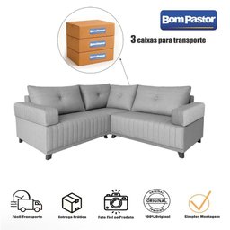 Sofá 4 Lugares 1,77x1,77m Canto Leona Plus Bom Pastor Linho Cinza - 2