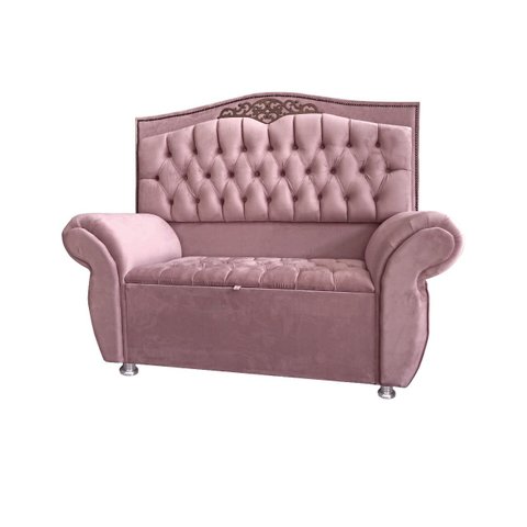 KIT Cabeceira + Recamier Baú Dunas Dubái veludo Rosê Linha Alta 1,40 casal Dalaqua-Decor