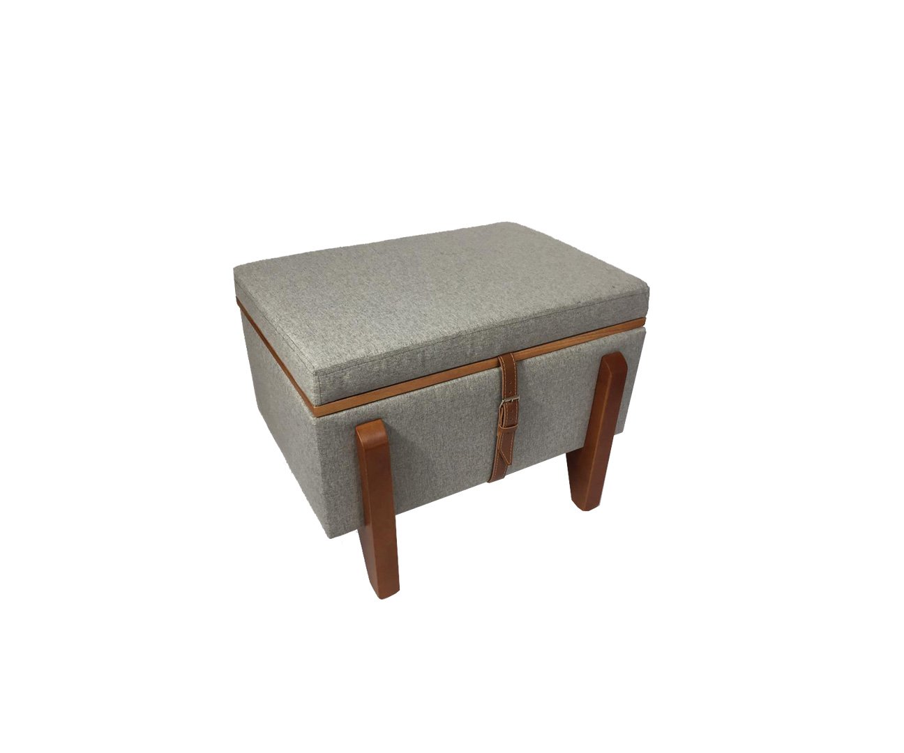 Puff Baú Decorativo e Mesa de Centro Flex Retangular Linho Cinza Claro - 1