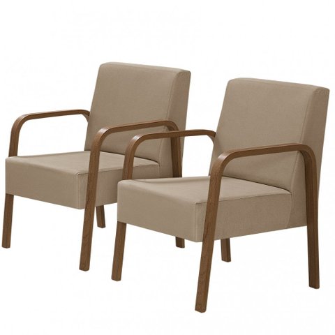 Kit 2 Poltronas Decorativas 1 Lugar Luna Braço Madeira D Salla Suede Cappuccino