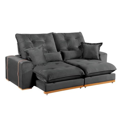 Sofa Retratil e Reclinavel Milano 250cm Kc Rei de Casa Veludo Cinza