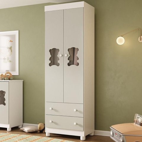 Guarda-roupa Infantil 62cm 2 Portas com Vidro e 2 Gavetas Fofura Multimóveis Mp4481 Branco/off
