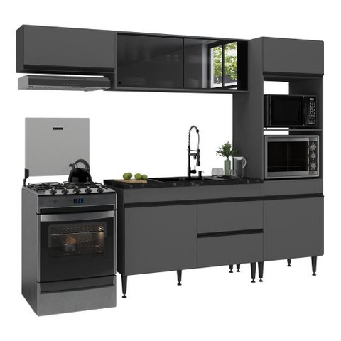 Armário de Cozinha Modulada Completa 251,5cm Milano Multimóveis Mp2395 Cinza
