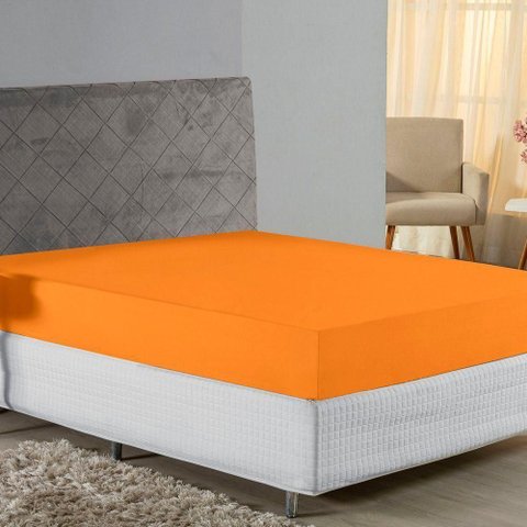 Lençol com Elástico Casal Nobre Viúva 1 Peça 30cm de Altura Malha 100% Algodão - Laranja