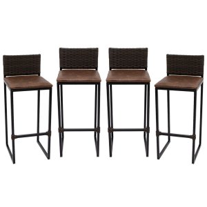 Kit 4 Bancos Quadrado Junco Argila para Bancada Alta Cozinha Área Gourmet Bistrô Piscina Bar