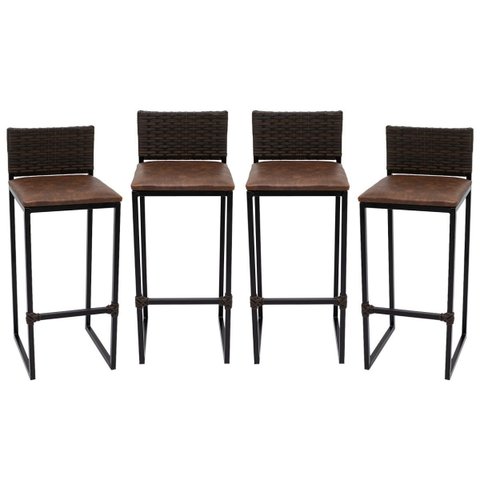 Kit 4 Bancos Quadrado Junco Argila para Bancada Alta Cozinha Área Gourmet Bistrô Piscina Bar
