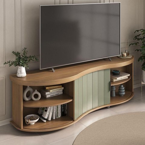 Rack Magnum P/ Tv até 75" com Porta Ripada Carvalho/off White-menta - Artely