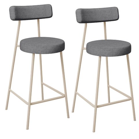 Kit 02 Banquetas Baixa Cozinha Sala Jantar Bancada Milão Arena L02 Linho Cinza Escuro - lyam decor