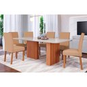 Ver imagem 1 de Conjunto: Mesa de Cozinha Ester Tampo Madeirado C/ Vidro 180x90cm e 6 Cadeiras Maia Cinamomo/off