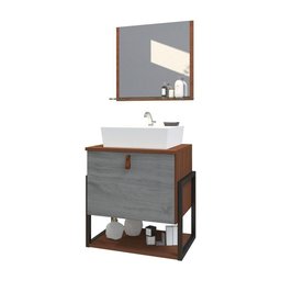 Gabinete de Banheiro Vegas 1 Prateleira 1 Porta 45cm Natura e Cinza Rovere - Cinza - 2