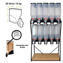 Dispenser 10 Módulos 35 Litros Armazenamento Ração Grãos Cereais 2 Geração Preto Plast Penser - 5