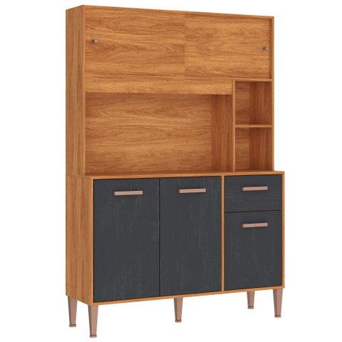 Cozinha Compacta Pérola 120cm 5 Portas Cinamomo/Grafite