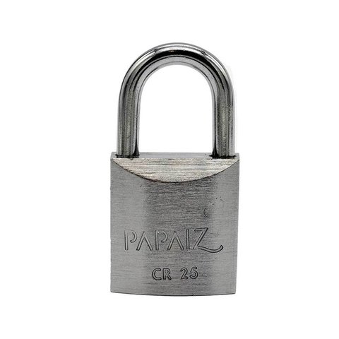 Cadeado com Chave 25mm Latão Maciço Cromado Acetinado Papaiz