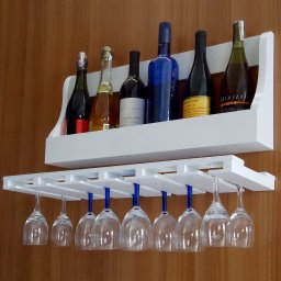 Porta Taças e Prateleira Adega Decorativa para Vinhos Garrafas Bares Branco Laca - 5