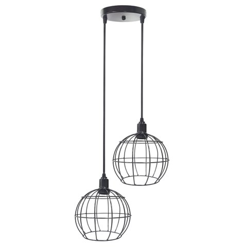 Lustre Pendente Aramado Duplo Globo Cabo Regulável Luminária Agp Ilumini Globo Luxdpenar Preto