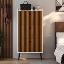 Ver imagem 2 de Sapateira Vertical 3 Gaveta Basculante Off White/Ripado 2 Mesinhas Canto Quarto Nicho Preto/Cinamomo