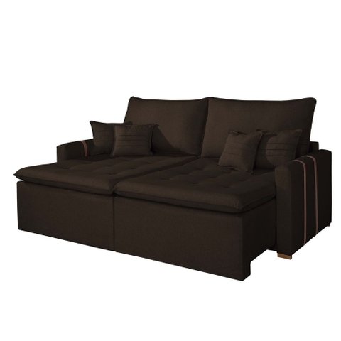 Sofa Retratil Boston 200cm 2 Lugares Kc Rei de Casa Veludo Marrom