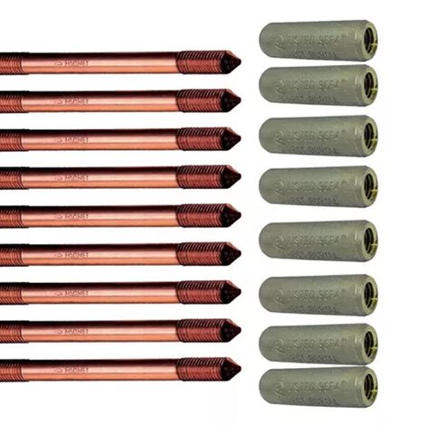 Kit 9 Haste Terra 5/8 X2,4m C/rosca Prolonga + Luva Emenda