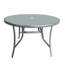Ver imagem 1 de Mesa em Alumínio e Tampo em Vidro Temperado com Furo para Ombrelone Arpoador Cinza