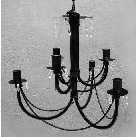 Lustre Pendente Com Cristais Artesanal 2 Andares Preto para Sala