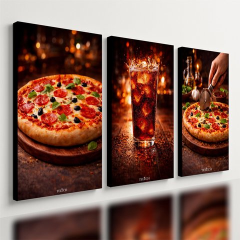 Kit 3 Quadro Decorativo Pizzaria Restaurante Cozinha Luxo Qualidade Premium 40x28cm