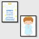 Ver imagem 1 de Kit 2 Quadros Infantis Anjo Da Guarda Azul 33x24cm:Madeira preta