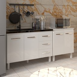 Armário Cozinha Gabinete Pia de 120 Cm Bruna e Balcão Jane para Forno Elétrico ou Microondas Branco - 2