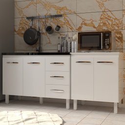 Armário Cozinha Gabinete Pia de 120 Cm Bruna e Balcão Jane para Forno Elétrico ou Microondas Branco - 3