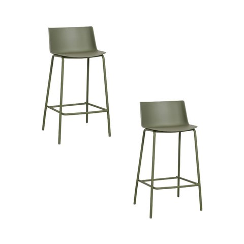 Kit com 2 Banquetas Ipanema Média para Cozinha em Polipropileno e Base em Aço Pintado - Verde Aloe