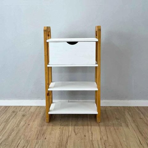 Aparador Linea Slim Moderno sem Porta 1 Gaveta Madeira Maciça 54cm Branco e Nozes Artfactory Design